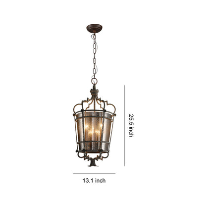 Italian Gothic Lantern Pendant Antique Bronze Iron 3-Light Transparent Glass E12 Dining Foyer