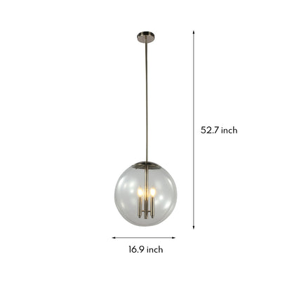 Glass Orb Pendant Light Modern Transparent Clear Globe Silver Nickel E12 3-Light Kitchen Island Dining Room 17 Inch