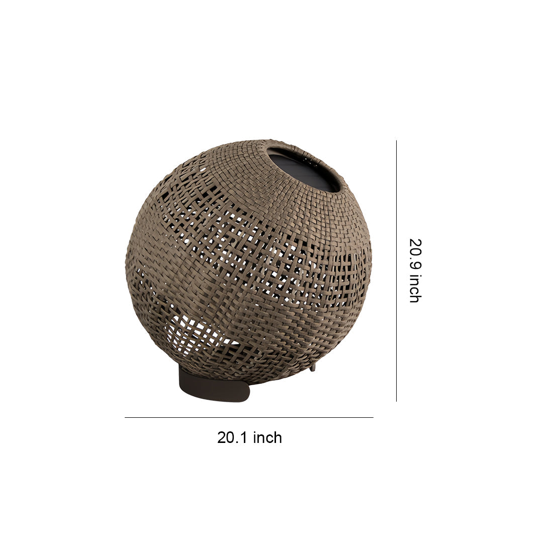 Woven Grass Vine Globe Outdoor Floor Lantern IP65 Solar/Hardwired 3000K Stainless Steel