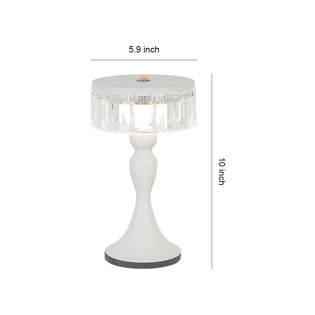 Nordic Forged Iron Pedestal Table Lamp Crystalline Acrylic Ring Shade USB Rechargeable Touch Dimmable Black White 10.04 Inch