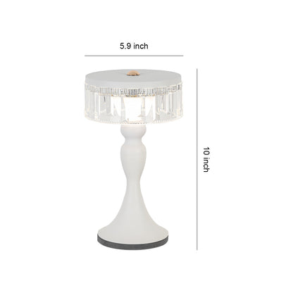 Nordic Forged Iron Pedestal Table Lamp Crystalline Acrylic Ring Shade USB Rechargeable Touch Dimmable Black White 10.04 Inch