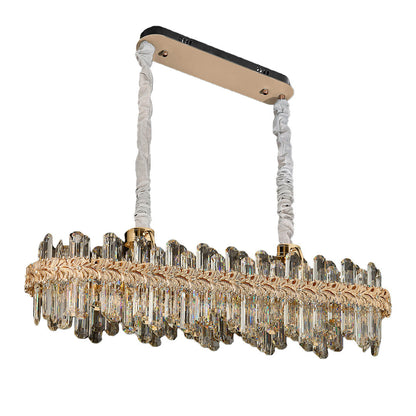 Crystal Chandelier Carbon Steel Gold Champagne LED Tri-Color Integrated Single Double Layer Oval Modern