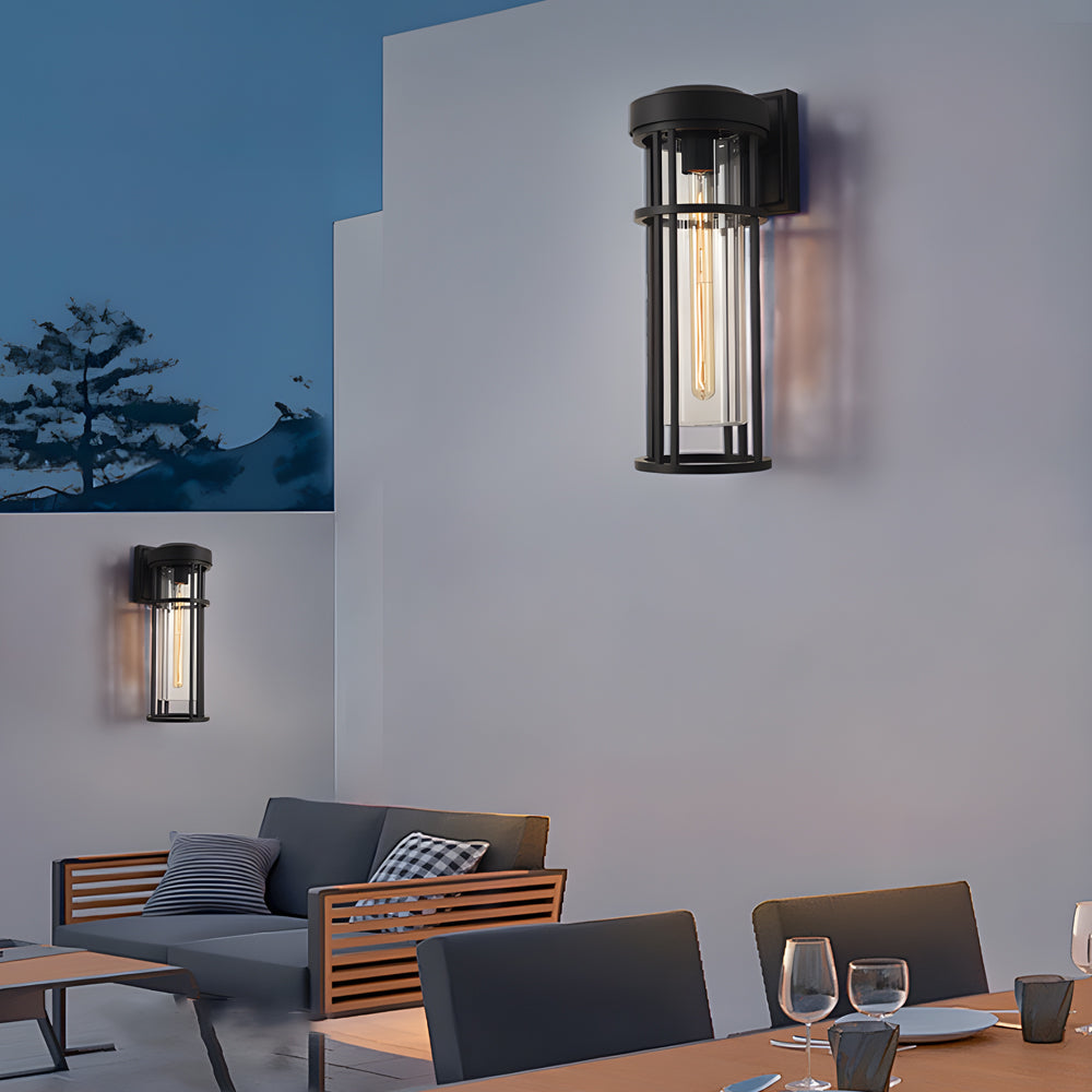 Black Aluminium Outdoor Wall Sconce Glass Lampshade E27 IP54 Nordic Style