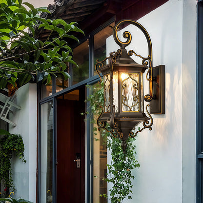 European Gilded Aluminium Outdoor Wall Lantern E27 IP65 Coffee Gold