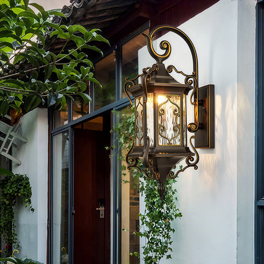 European Gilded Aluminium Outdoor Wall Lantern E27 IP65 Coffee Gold
