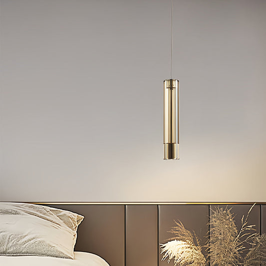 Slim Crystal Tube Mini Pendant Amber Smoky Gray Brass LED 2 Sizes 2 Colors