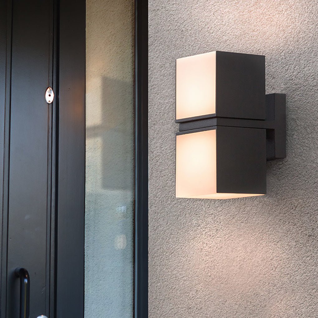 Modern Double Cube Outdoor Wall Sconce Black Acrylic LED 24W IP65 Up Down