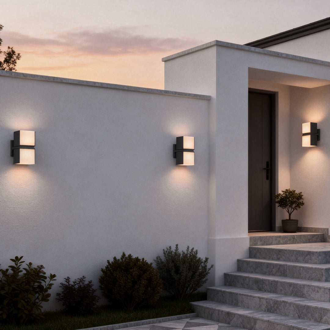 Modern Double Cube Outdoor Wall Sconce Black Acrylic LED 24W IP65 Up Down