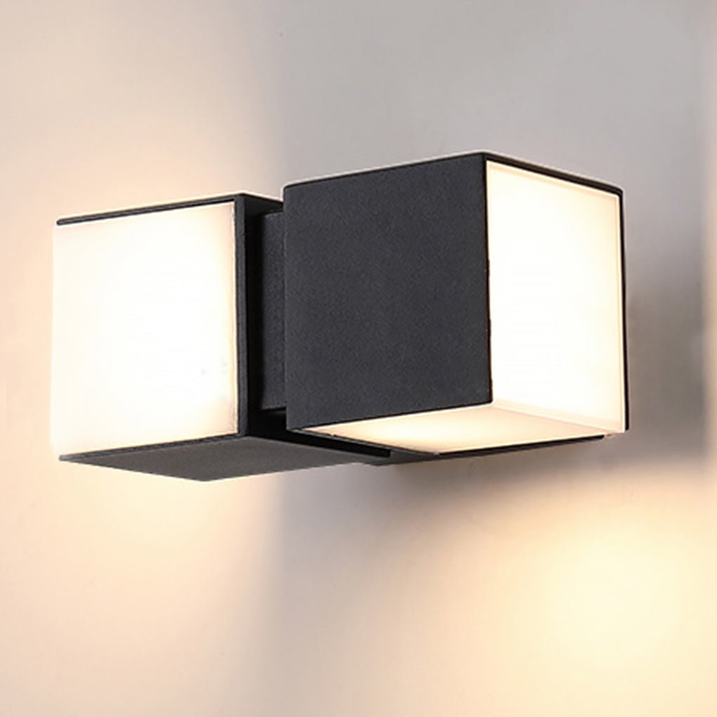 Modern Double Cube Outdoor Wall Sconce Black Acrylic LED 24W IP65 Up Down