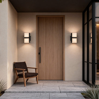 Modern Double Cube Outdoor Wall Sconce Black Acrylic LED 24W IP65 Up Down