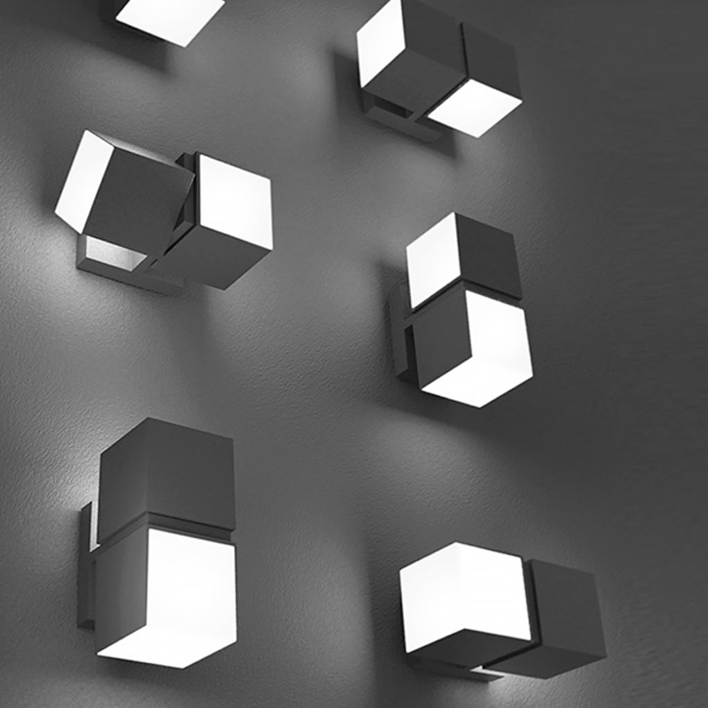 Modern Double Cube Outdoor Wall Sconce Black Acrylic LED 24W IP65 Up Down