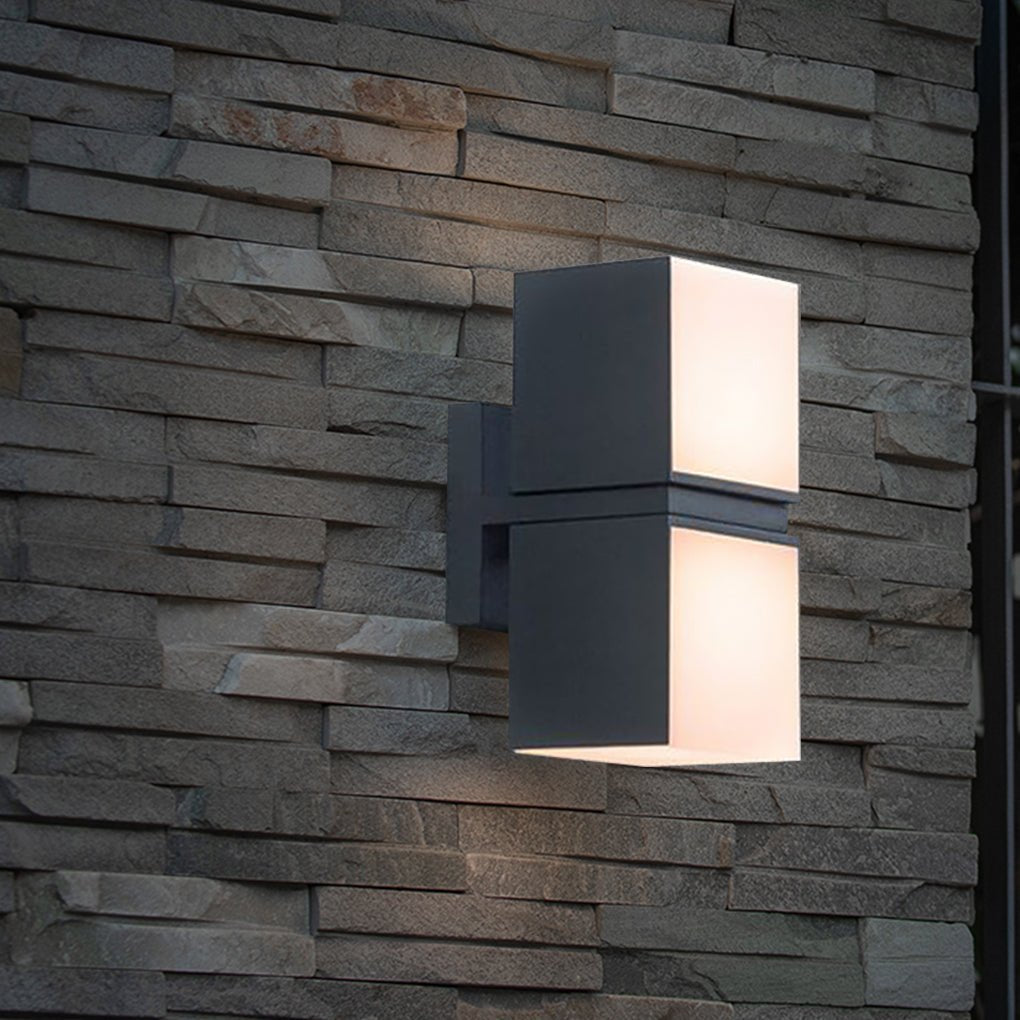 Modern Double Cube Outdoor Wall Sconce Black Acrylic LED 24W IP65 Up Down