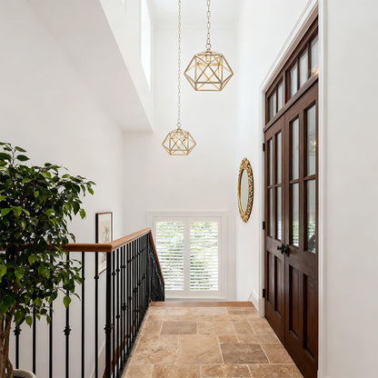 Nordic Gold Open-Cage Geometric Pendant Multi-Layer Electroplated E12 Entryway Hallway 10 Inch