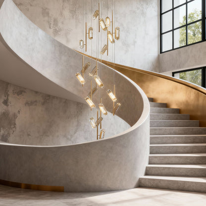 Staircase Chandelier Aluminium Acrylic 20-Head Linear Gradient Integrated LED Terracotta Gold Modern 3-Step Colour Temperature
