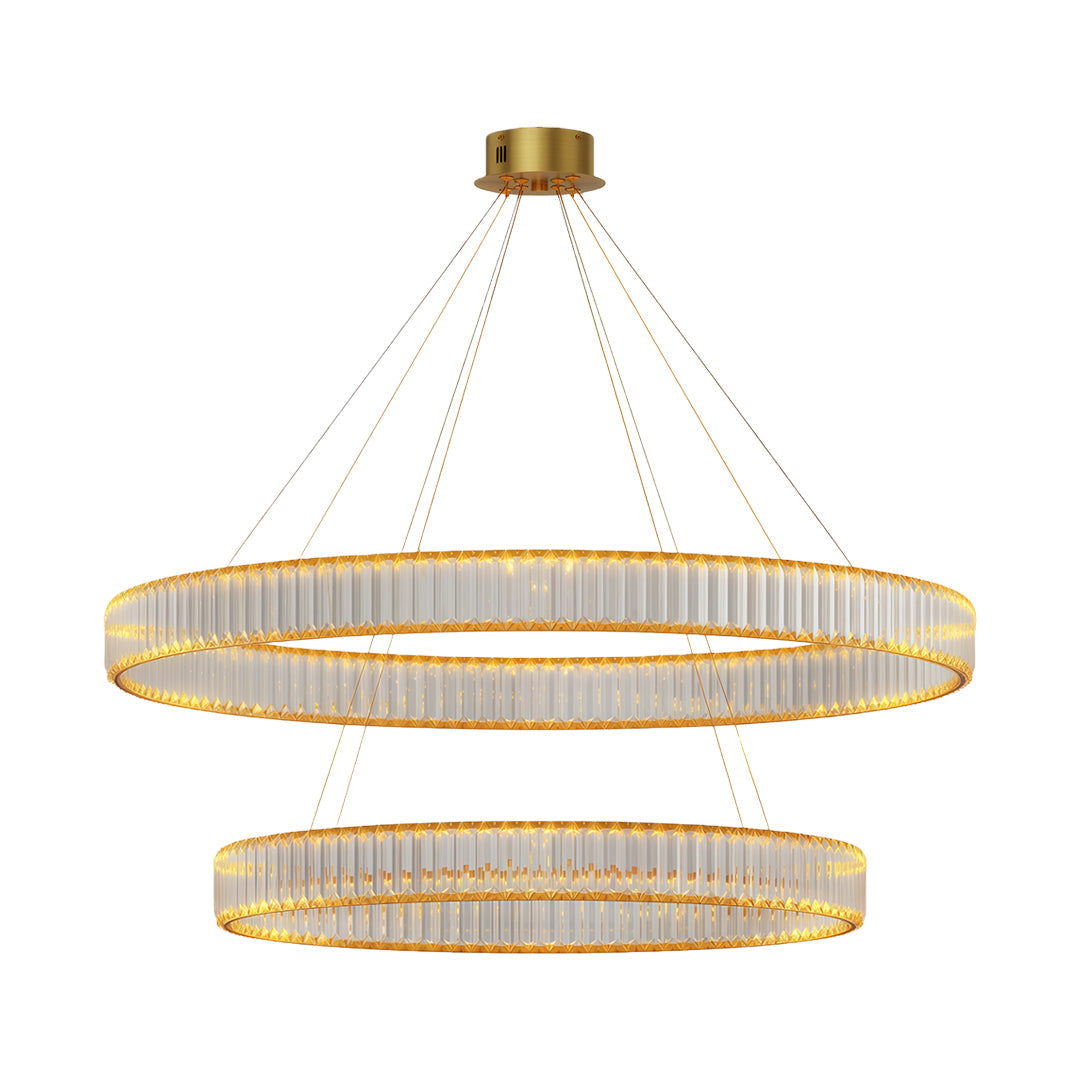 Crystal Ring Chandelier Solid Copper Clear Crystal Rods Integrated LED 3-Step Dimming American Style