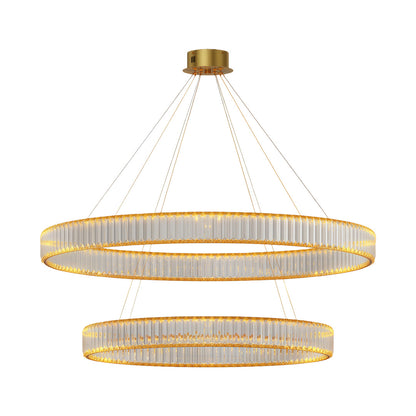 Crystal Ring Chandelier Solid Copper Clear Crystal Rods Integrated LED 3-Step Dimming American Style