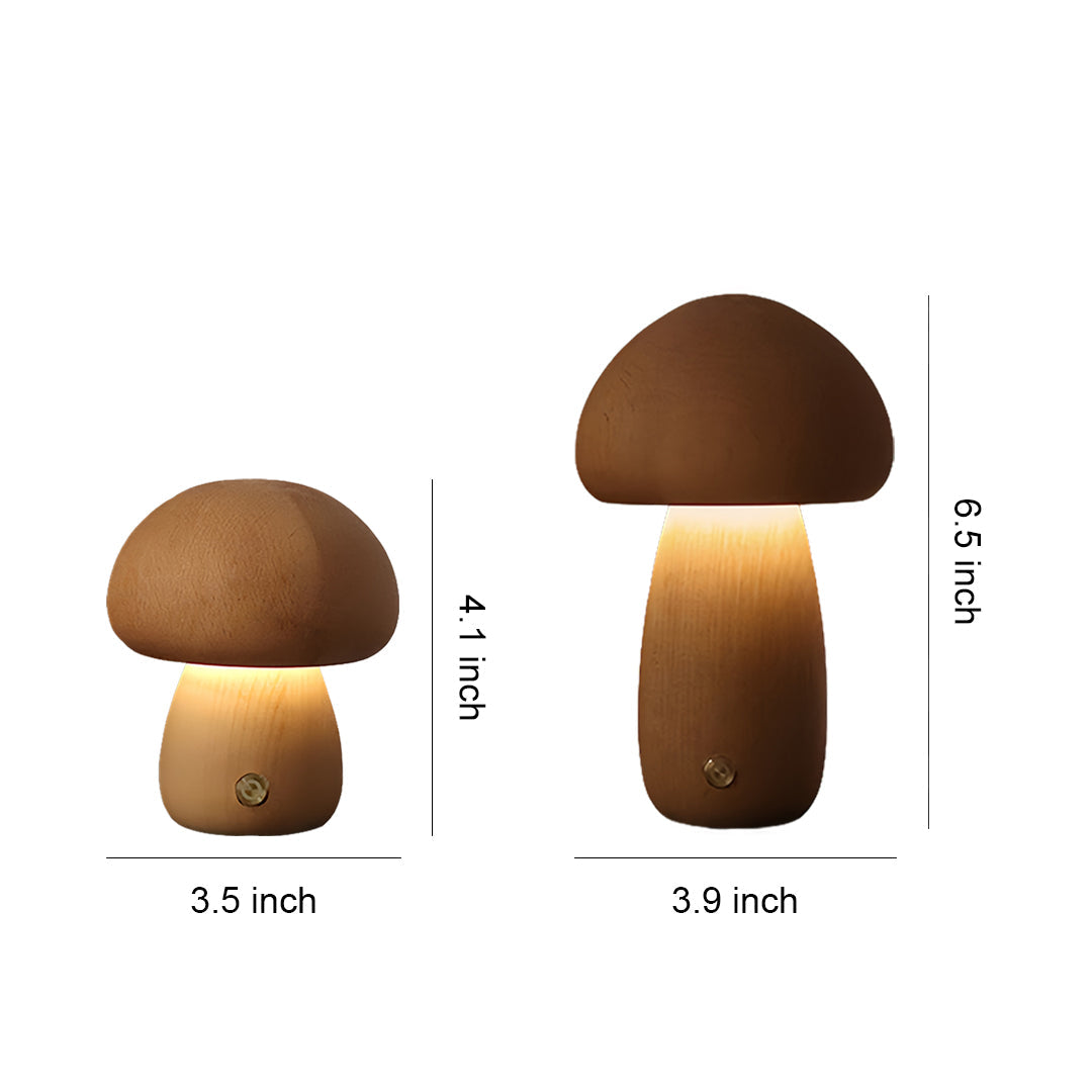 Beech Wood Mushroom LED Night Lamp Touch Dimming Four Shapes Two Finishes