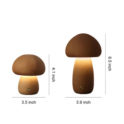 Beech Wood Mushroom LED Night Lamp Touch Dimming Four Shapes Two Finishes