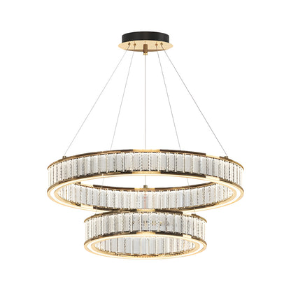 Tiered Crystal Ring Chandelier Gold Aluminium LED 3-Step CCT Bedroom Living Room Hotel