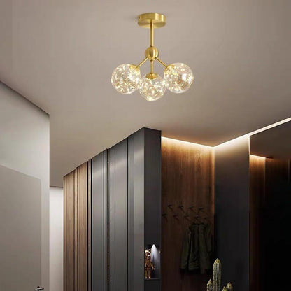 3-Globe Copper Glass Semi-Flush Mount Ceiling Light — Modern Copper Glass LED Amber White Neutral White 4000K