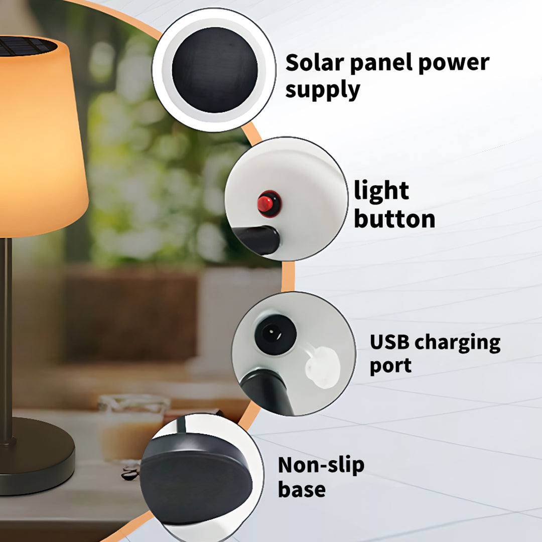 Solar Rechargeable LED Table Lamp Cordless IP65 Waterproof Dimmable Remote RGB Warm White Indoor Outdoor 18.11 Inch