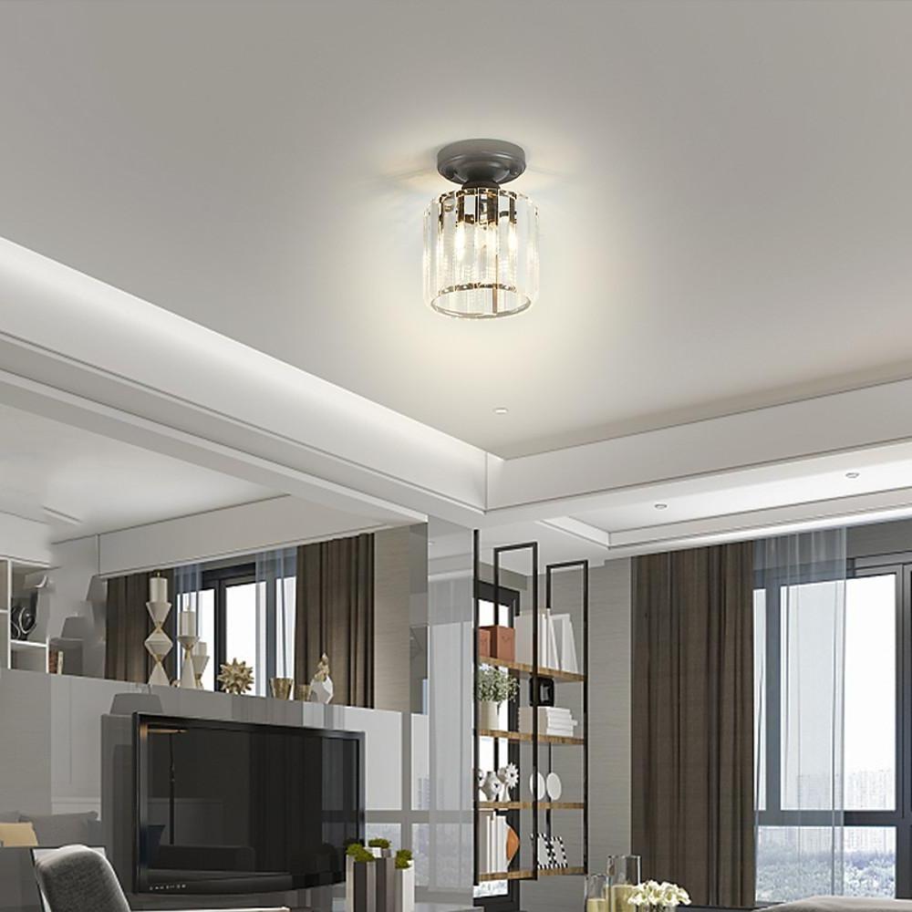 Crystal Semi-Flush Mount Ceiling Light — Nordic Modern Industrial Gold Black Round Square E26 E27 5 Inch