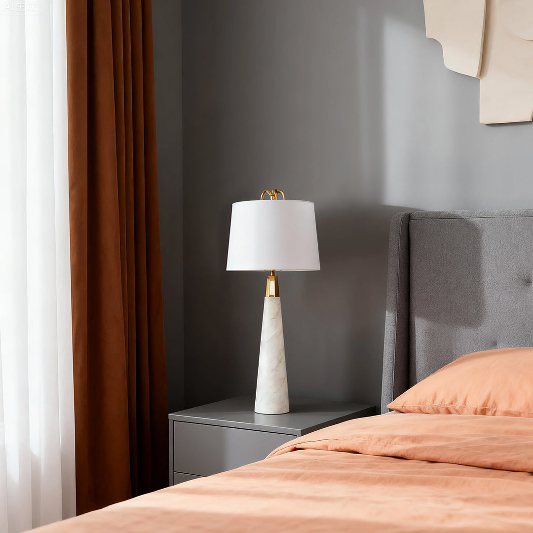 Modern Marble Table Lamp Natural Cloud Stone Shade White Metal Base E26 Nordic Luxury Bedside 31.50 Inch
