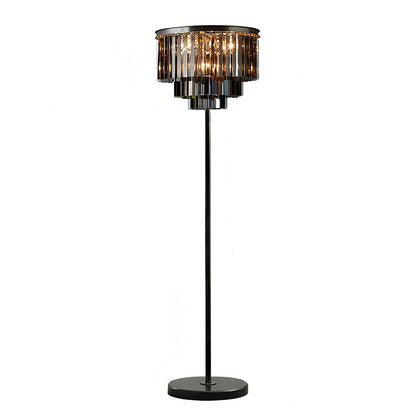 Decorative Floor Lamp Handcrafted Crystal Shade Black Iron E14 Foot Switch American Glamorous Transparent Amber Smoky Gray 63 Inch