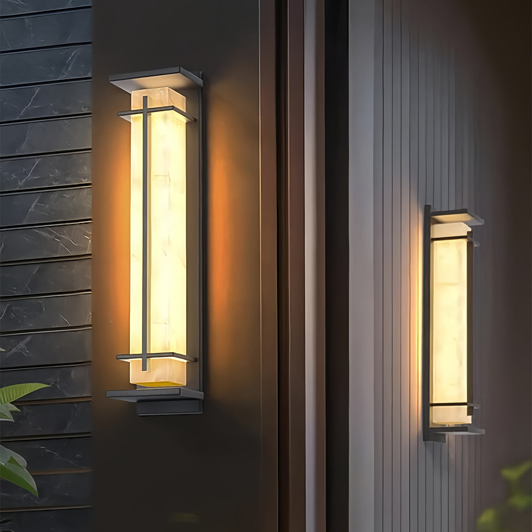Modern LED Wall Sconce Stainless Steel Artificial Marble Shade IP65 2CCT 3 Sizes Black Indoor Outdoor