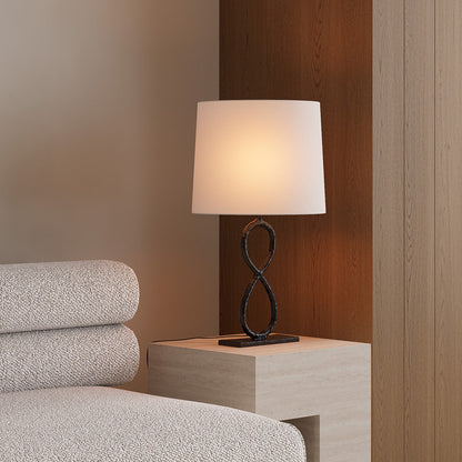 Bronze Pure Copper Table Lamp Twisted Infinity Base Beige Fabric Shade European Luxury LED 8W 23.62 Inch