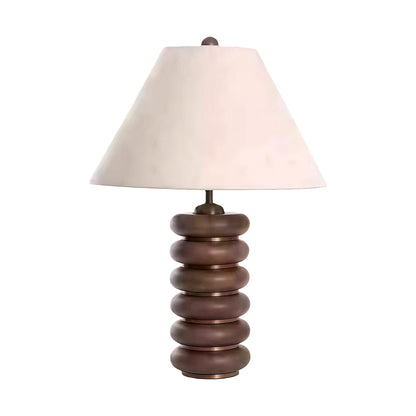 Retro Industrial Iron Table Lamp Stacked Ring Base Beige Fabric Shade E27 American Style Green White Wood 17.72 Inch