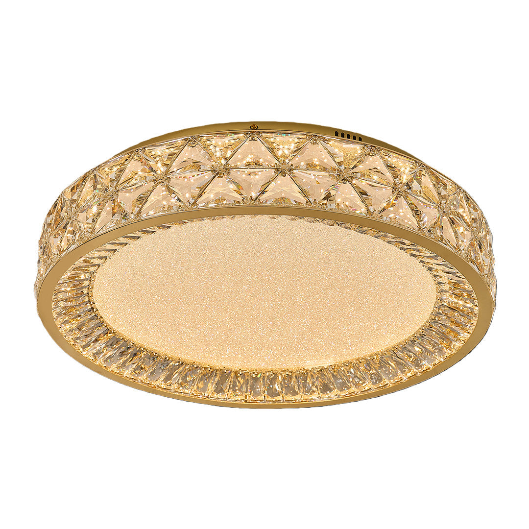 Round Crystal Border Flush Mount in Champagne Gold Carbon Steel with 3-Step Colour Temperature in Three Sizes