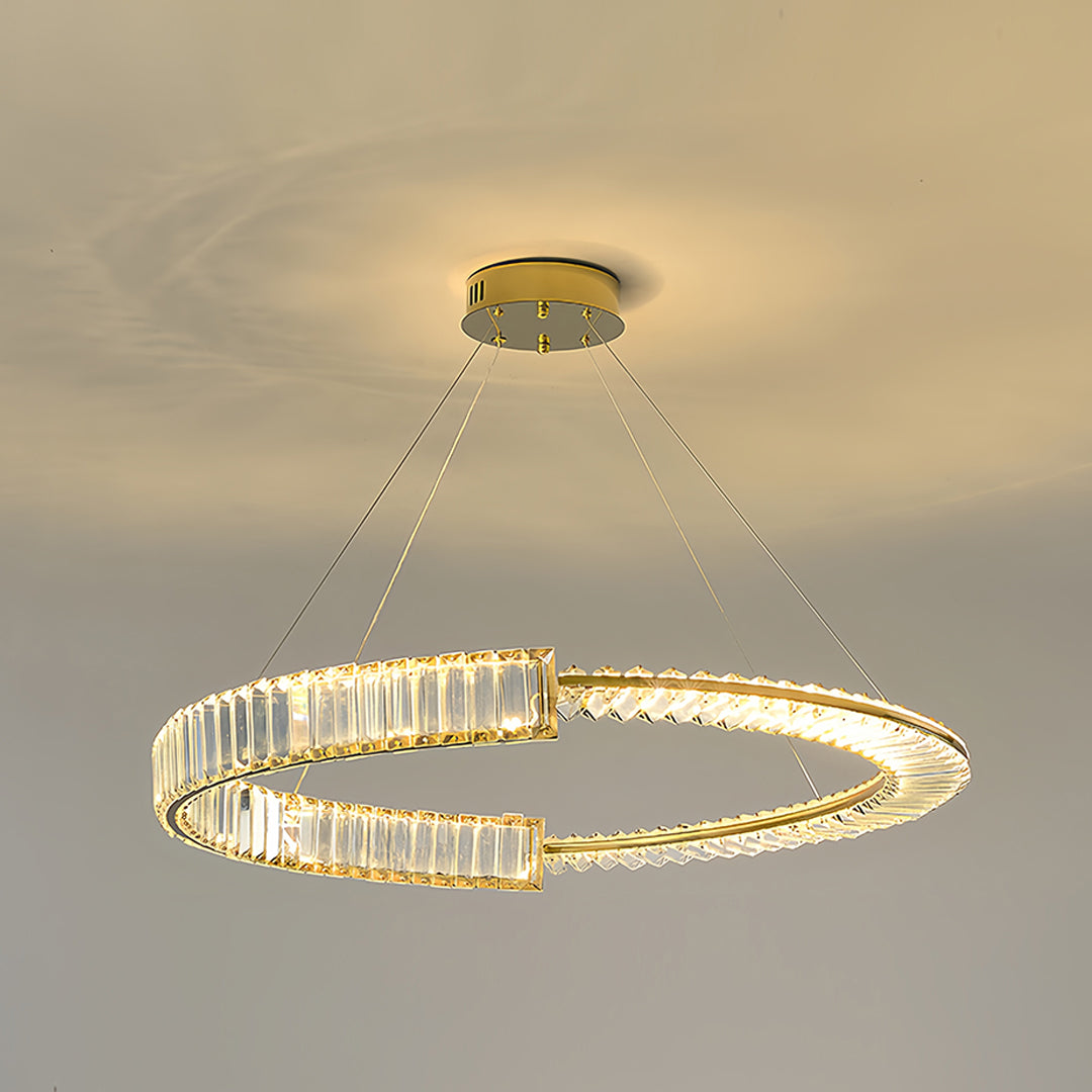 Crystal Chandelier Iron Gold Round Ring Multi-Layer Italian Style LED Dimmable Remote Three Sizes
