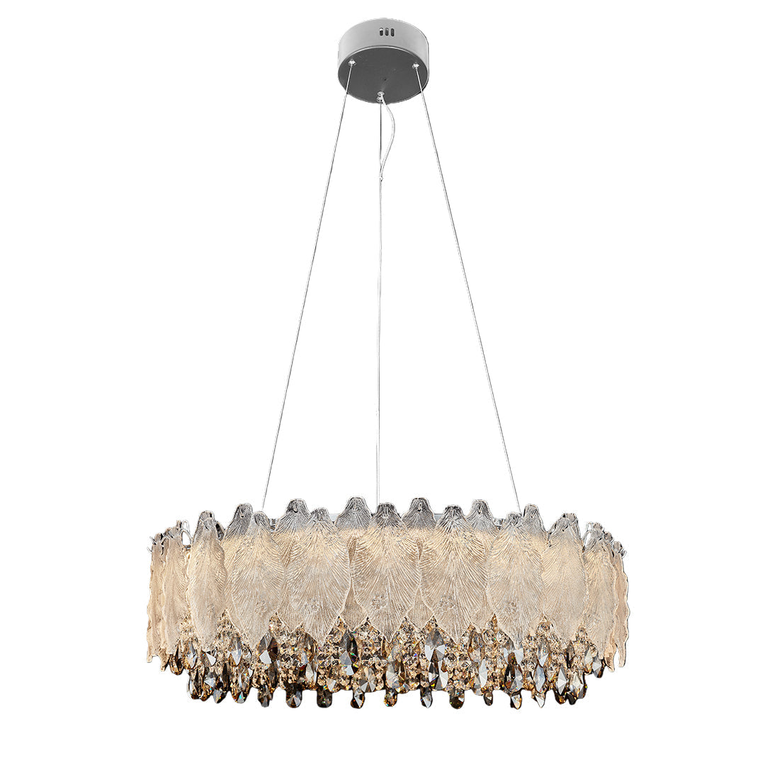 Crystal Chandelier Carbon Steel Champagne Gold French Country LED Tri-Color Leaf Crystal Single Double Layer Long Hanging