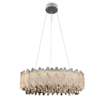 Crystal Chandelier Carbon Steel Champagne Gold French Country LED Tri-Color Leaf Crystal Single Double Layer Long Hanging
