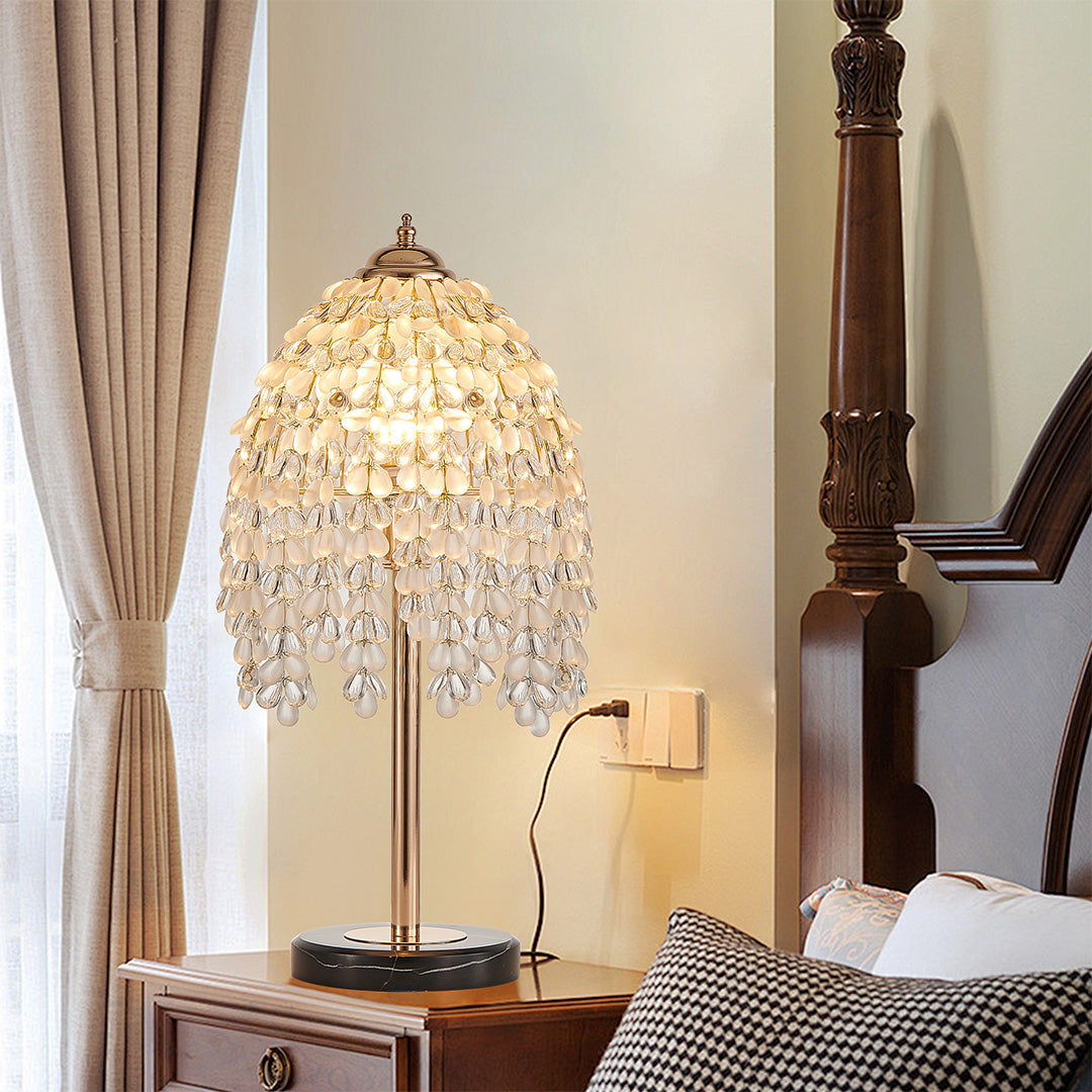 Gold Crystal Table Lamp European Luxury French Gold Hardware Frame Transparent Crystal Shade E12 Bedside 18.90 Inch