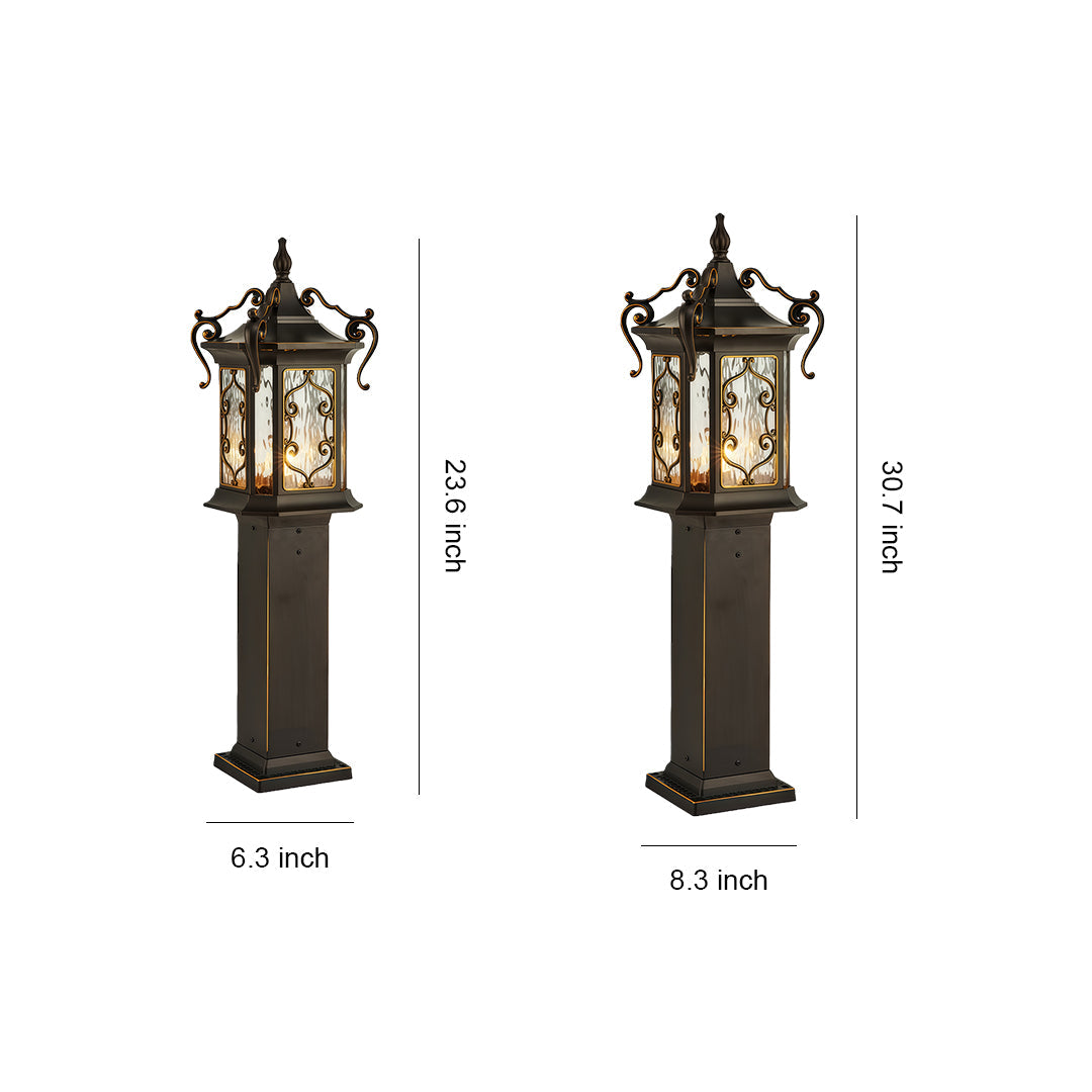 European Style Gilded Landscape Post Light Bronze Gold Aluminum Glass IP65 2 Sizes Villa Courtyard