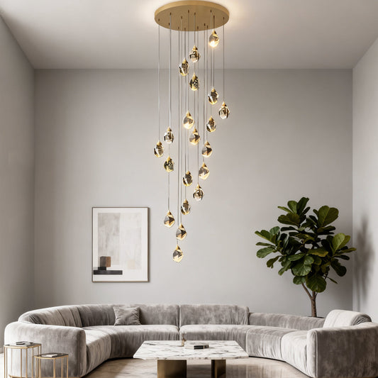 Crystal Spiral Helix Staircase Chandelier Copper Electroplated E14 3000K 9 Configurations Indoor