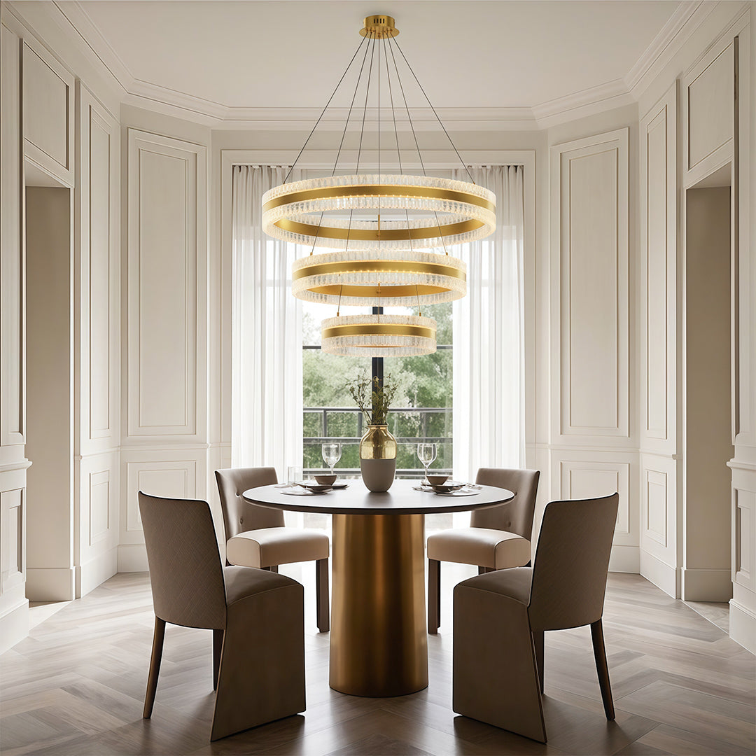 Geometric Ring Chandelier with Integrated LED and Aluminum Frame in Three Finish Options
