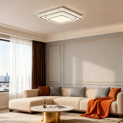 Luxury Crystal Flush Mount Round Square Rectangle Chrome 8 Sizes
