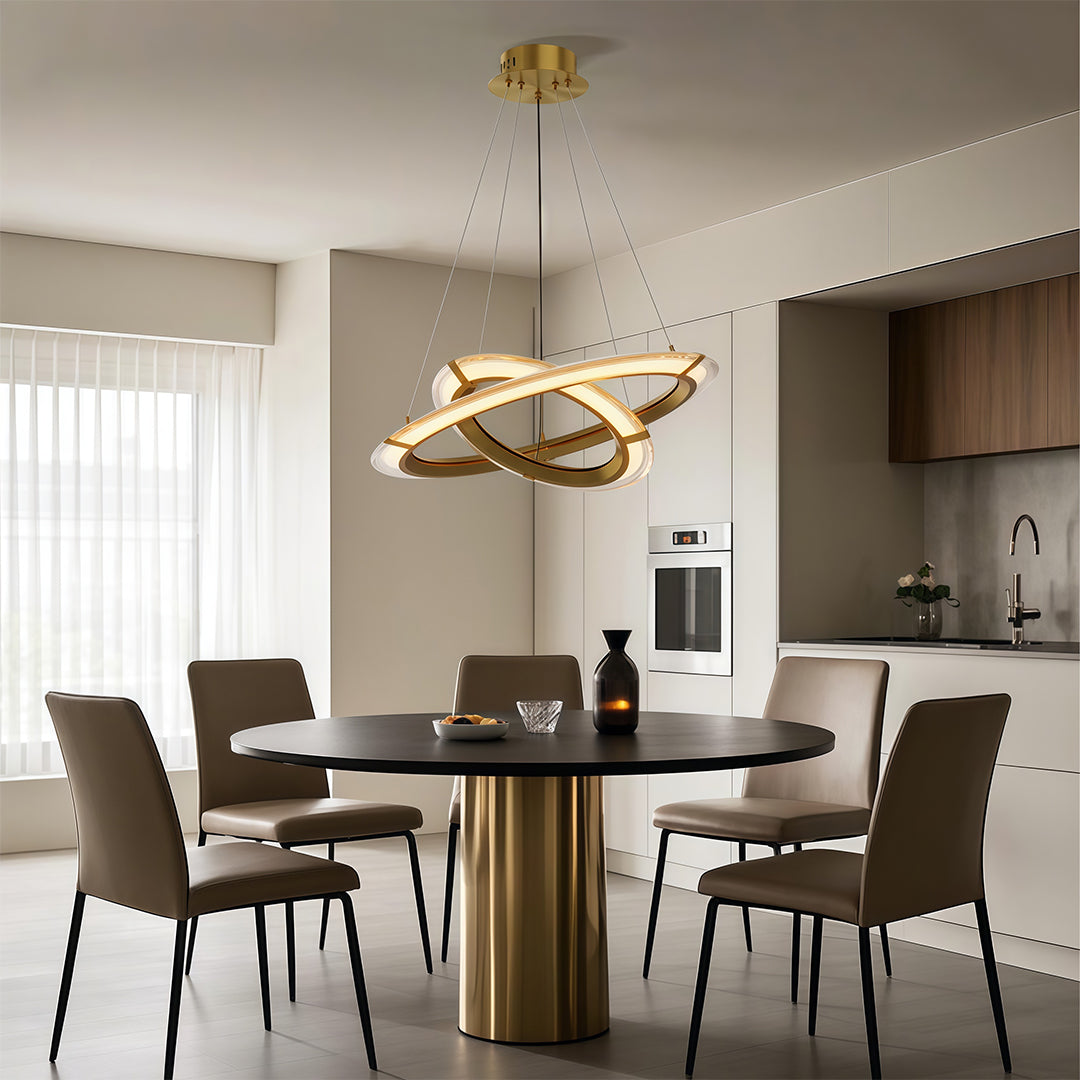 Interlocking Ring LED Chandelier in Brushed Brass, Polished Nickel or Matte Black