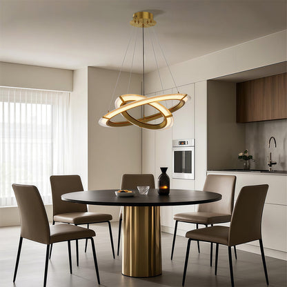 Interlocking Ring LED Chandelier in Brushed Brass, Polished Nickel or Matte Black