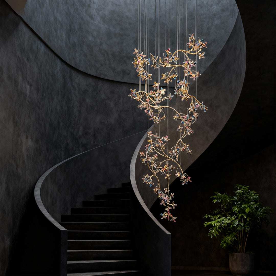 Crystal Ring Staircase Chandelier Colorful LED Chrome 90W 3000K 4000K 6000K