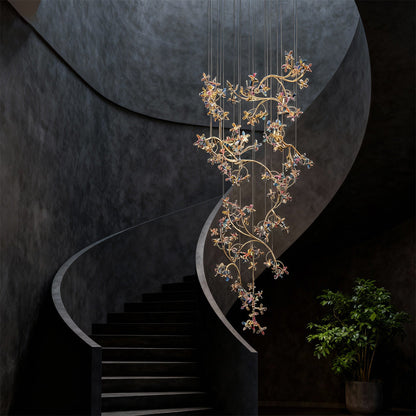 Crystal Ring Staircase Chandelier Colorful LED Chrome 90W 3000K 4000K 6000K
