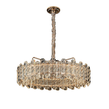 Nordic Chandelier Carbon Steel Champagne Gold Dual-Color LED Crystal Drum Single Double Layer Long Hanging Luxury