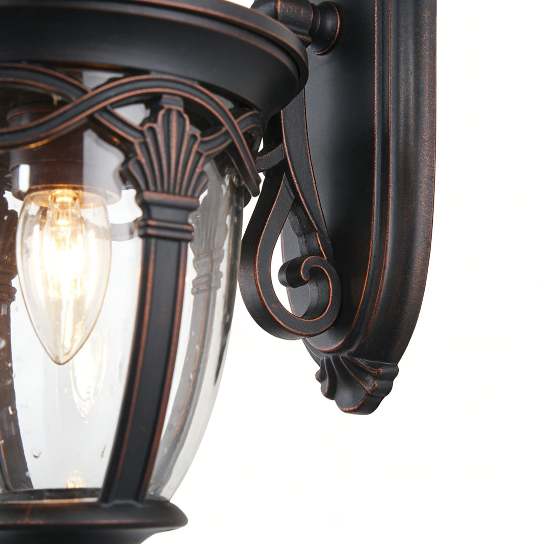 European Ornate Outdoor Wall Lantern Black Aluminum Glass E26 IP44 Hardwired