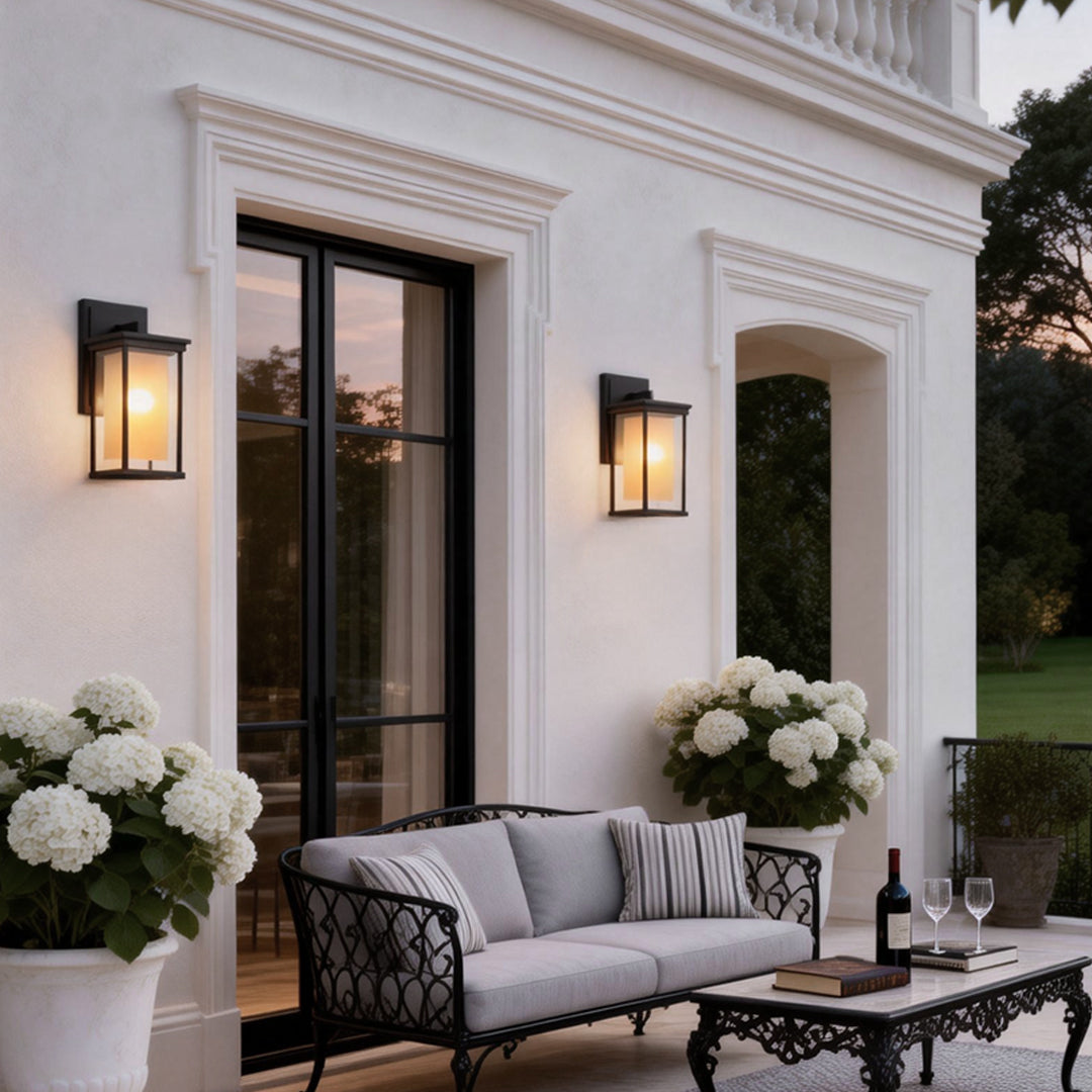 Modern Outdoor Wall Lantern Black Aluminum Dual Glass E27 IP54 European Style 3 Sizes Small Medium Large