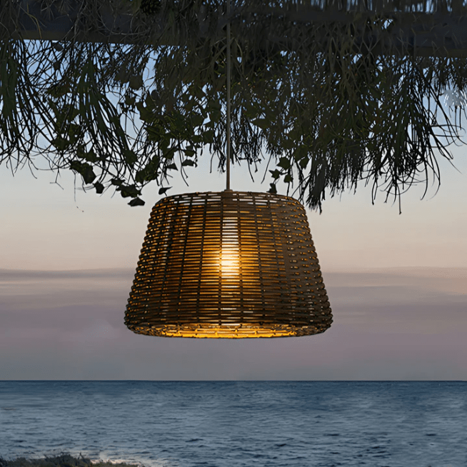 Handwoven Rattan Dome LED Outdoor Floor Lamp IP65 Stainless Steel 3000K 4 Heights