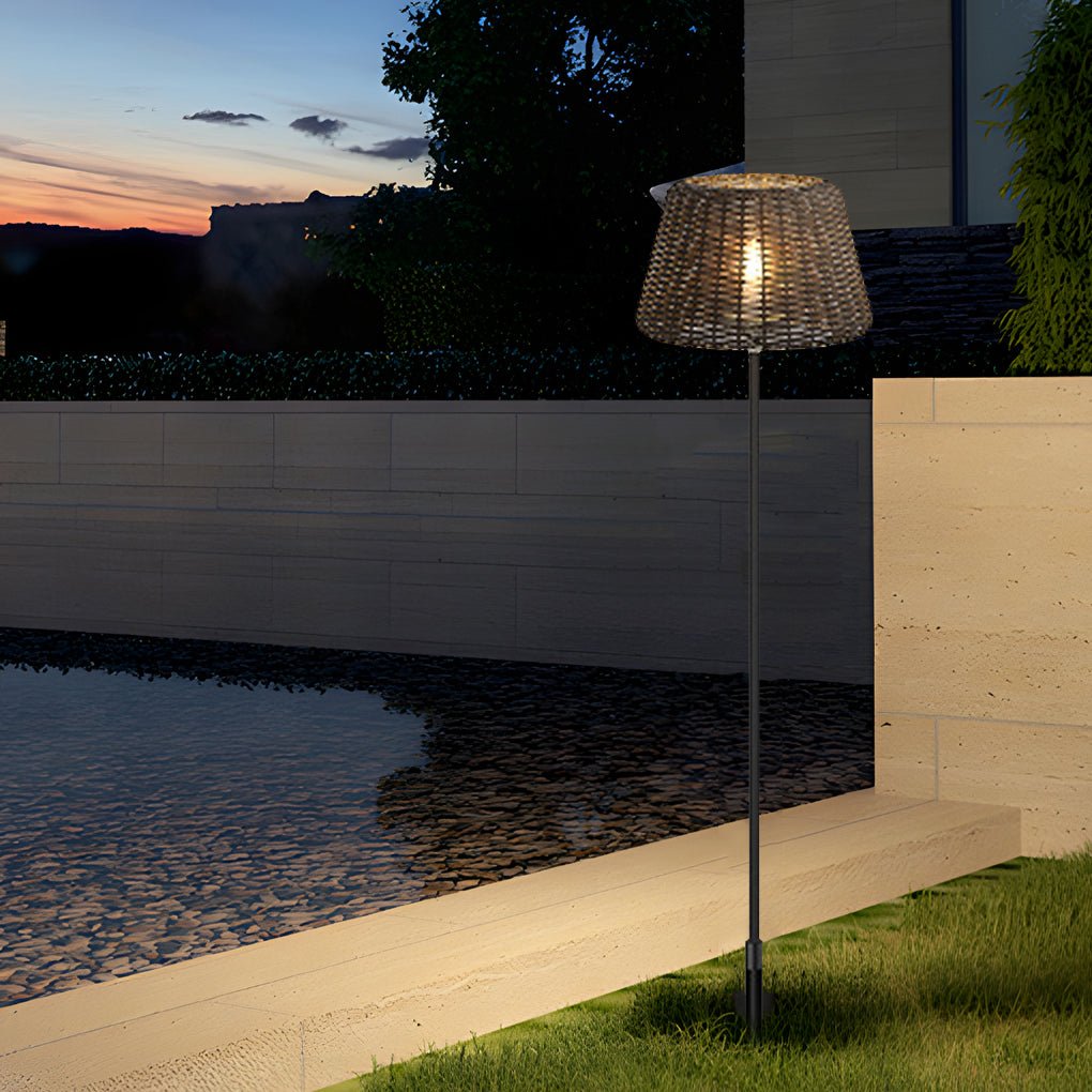 Handwoven Rattan Dome LED Outdoor Floor Lamp IP65 Stainless Steel 3000K 4 Heights