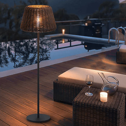 Handwoven Rattan Dome LED Outdoor Floor Lamp IP65 4-Style Multi-Mount 3000K